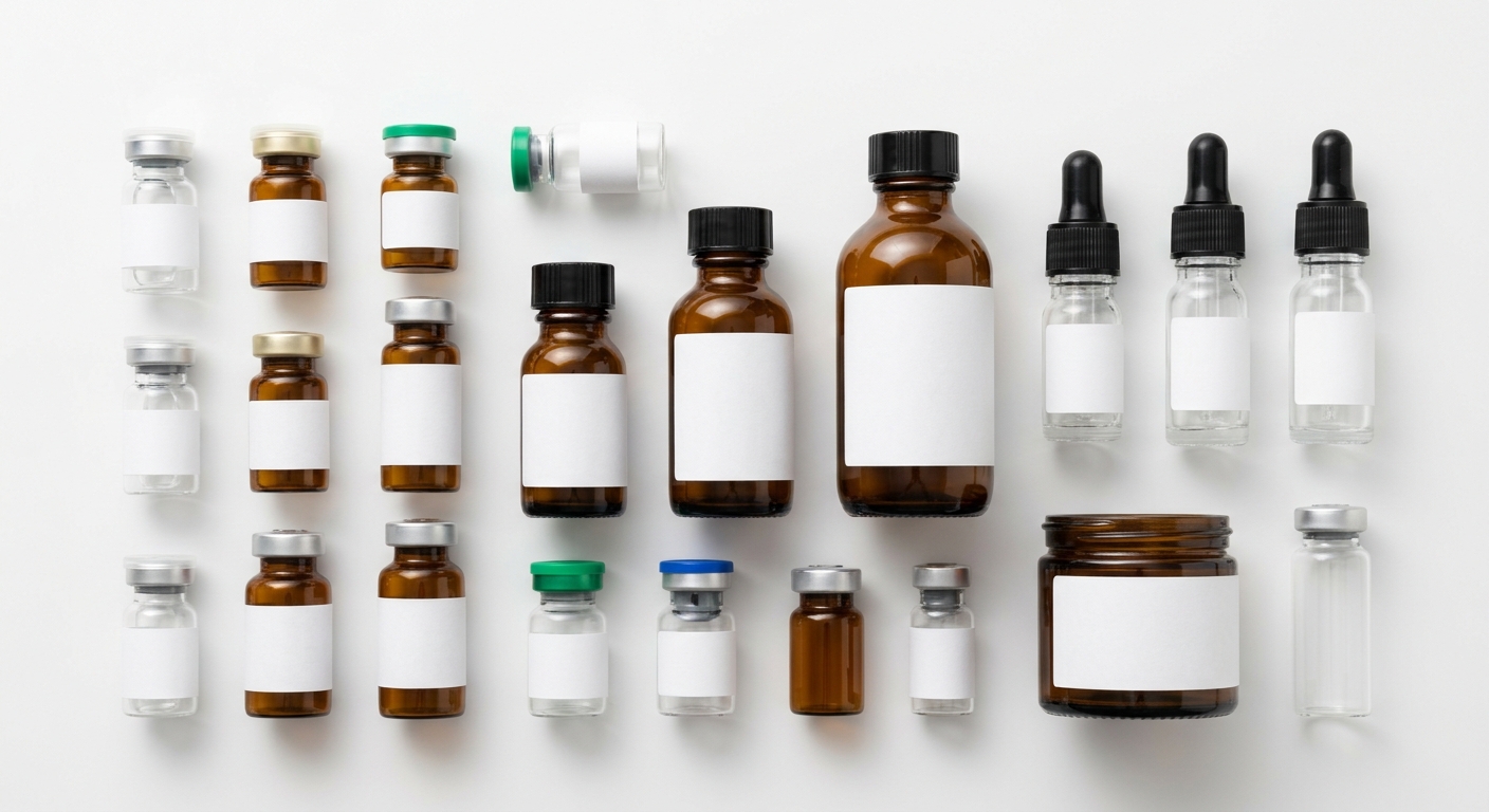 Glass vials with custom blank labels, professional product photography