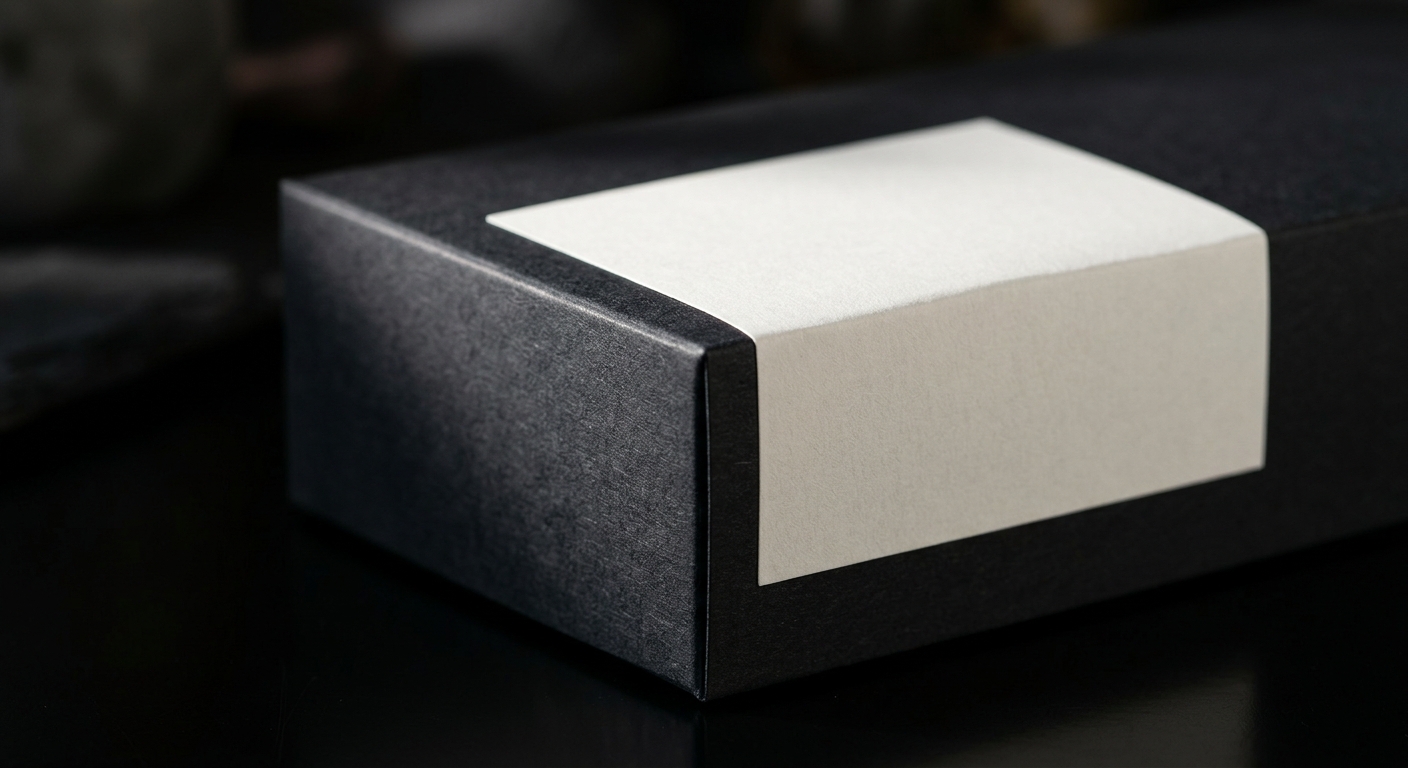 Close-up of packaging box corner with clean label applied